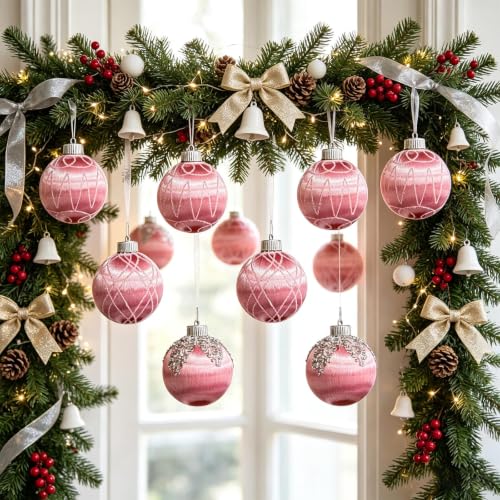 6pcs Vintage P-Ink Velvet Christmas Balls, Christmas Tree Ornaments, Gifts - image 1