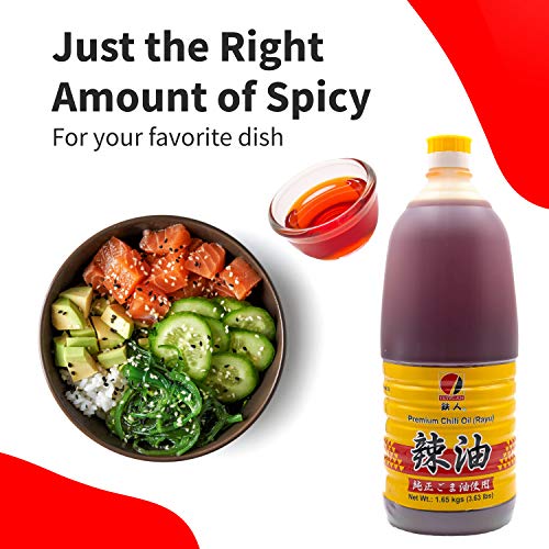 Tetsujin Sesame Chili Oil Japanese - 3.63 Lbs (58.20 Oz) Family Size - Rich & Aromatic Hot Sesame Oil Japanese Layu Chili Oil - Real Rayu Chili Oil