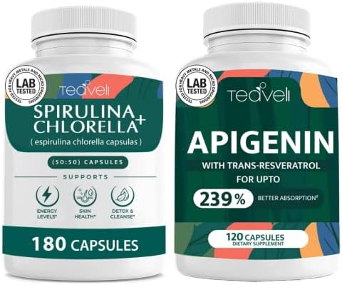 Teaveli Spirulina Chlorella Capsules & Apigenin Supplement