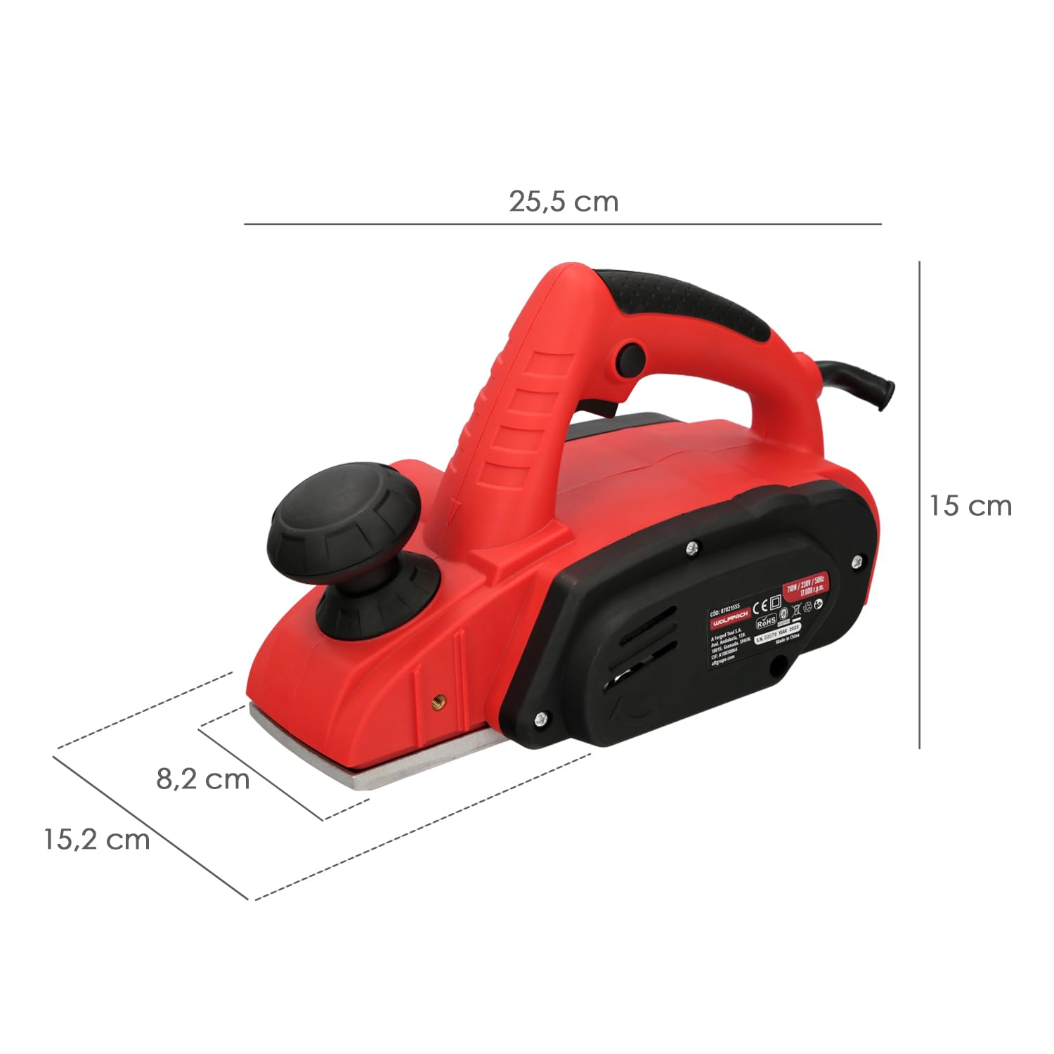 WOLFPACK LINEA PROFESIONAL Cepilladora Electrica 710 Watt. Ancho Corte 82 mm. Profundidad 2 mm. Base Aluminio/Acero Cepillo Electrico Madera Carpintero