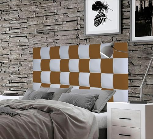 ONEK-DECCO Cabecero de Cama tapizado en Polipiel de Dormitorio Mod. Kansas Patchwork 2 Colores, Acolchado de Espuma Varias Medidas, Cama de niño, Juvenil y Matrimonio (160X70, Blanco-Naranja)