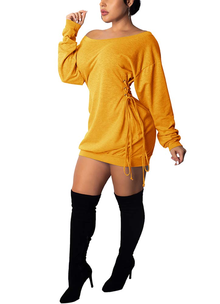 Women Casual Fall Dress - Long Bell Sleeve Pleated Bodycon Fitted Mini Work Clothes Club Outfit