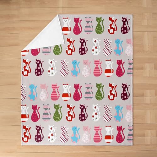 Homemissing Manta de forro polar de franela con estampado de gatos de caricatura, 40 x 50 pulgadas, para sofá, cama, niños, niñas, adolescentes, divertido estampado de animales, manta de felpa con