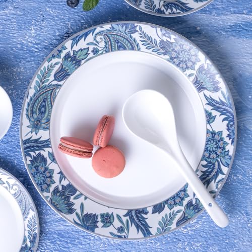 Image of Larah by Borosil 49pc Opalware New Iris Dinner Set for Family of 6 | Microwave & Dishwasher Safe Crockery Set for Dining & Gifting | Plates & Bowls