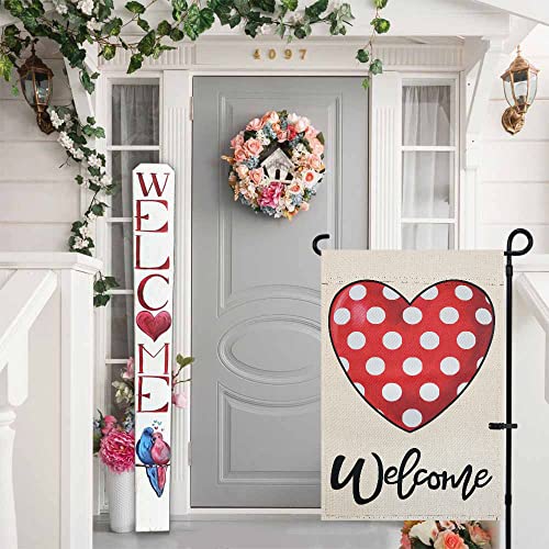 Valentines Day Garden Flag, Esttop 12×18 Inch Double Sided Vertical Welcome Potka Dot Heart Yard Flag, Farmhouse Rustic Valentines Day Decor For Outdoor #TOP4