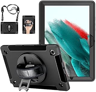Samsung Galaxy Tab A8 Case: Gralifcare 3-Layer Robust Military Grade Shockproof Case for Samsung Galaxy Tab A8 10.5 Inch with 360° Rotating Stand - Hand/Shoulder Strap - Black