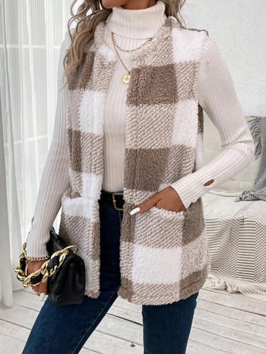 SOLY HUX Women's Plaid Vest Coat Open Front Sleeveless Teddy Outerwear with Pocket3