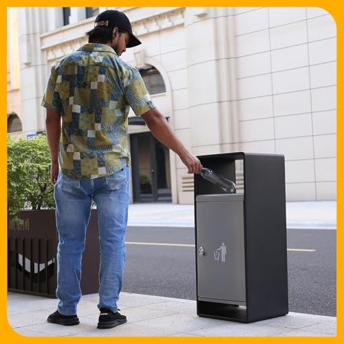 Image of Commercial Outdoor Trash Can with Lid,Rust-Resistant Waterproof Windproof Garbage Can with Removable Inner Barrel, Lockable Stainless Steel Trash Bin for Patio Hotel Park Garden