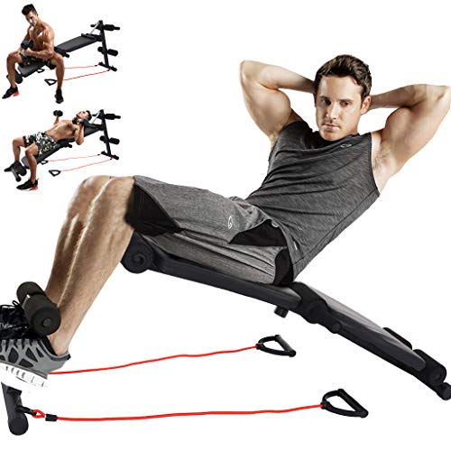 Multi-Workout Bench, Adjustable Foldable Bench, Weightlifting Strength Training Sit Up Bench Folding Supine Board, Incline Abs Bench for Full Body Exercise Bench (From US. 450Lbs, 56 x 31 x 16 Inches)