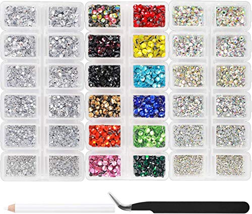 Outuxed 10080pcs Hotfix Rhinestones Flatback Round Crystal Glass Gems Set with Clear Crystal and Clear AB 6 Sizes, 12 Mixed Color 3-4mm for DIY Craft Muiticolor Rhinestones