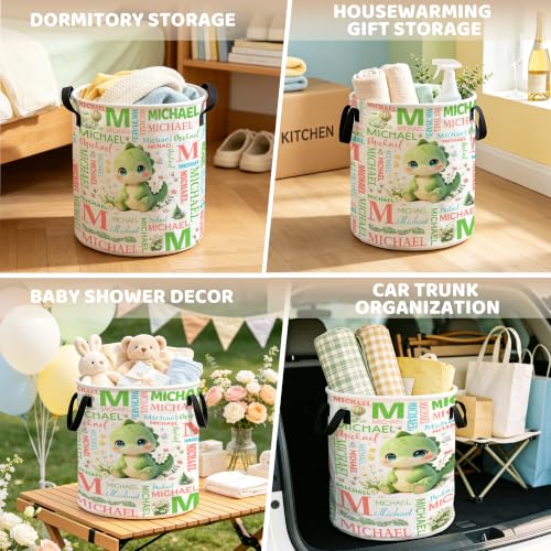 Image of Custom Dinosaur Laundry Hamper, Personalized Laundry Basket with Name, Customized Dirty Clothes Basket for Clothes Toy Bathroom Bedroom Storage,S-16.5 inchX 13.8 inch