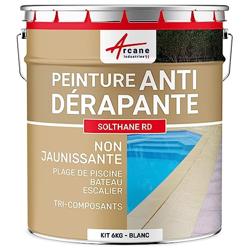 ARCANE INDUSTRIES Peinture antidérapante Sol extérieur, escalier, Bateau, carrelage, béton, Bois, métal : Solthane RD - 6 kg Blanc