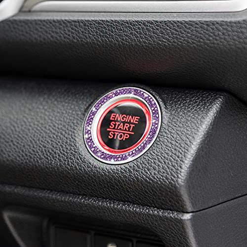 Image of ToBeQueen Purple Car Bling Ring, Diamond Rhinestone Push Start Emblem Sticker, Interior Crystal Car Decor,Bling Car Accessories(Purple)