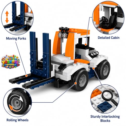 Image of Yashoni Automotive Building Blocks Toy Set for Kids | 10+ Construction Models in one Set| Aircraft, Excavator, Jeep, Car Model Building Kit | Educational STEM Toy | Ages 6+ (Engineering Forklift)