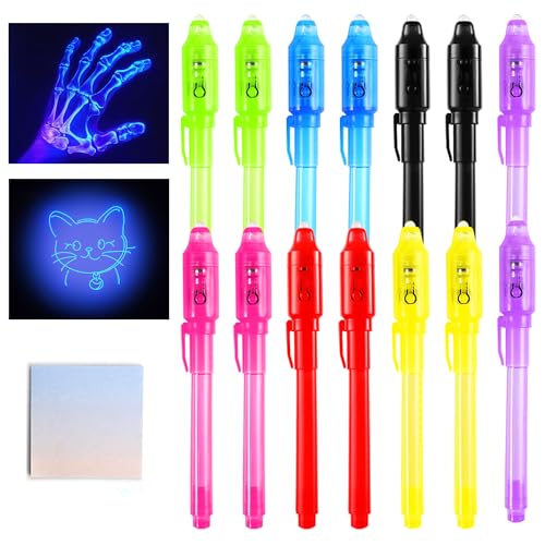 DazSpirit 14pcs Stylo Encre Invisible avec Lampe UV, Encre Invisible un Message Secret, Stylo Transparent pour Goodies Anniversaire Enfant, Cadeau...