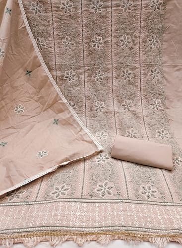 Image of Sidhidata Women's Poly Cotton Embroidery Work Unstitched Salwar Suit Dress Material With Embroidered Dupatta (DM Devika Free Size)