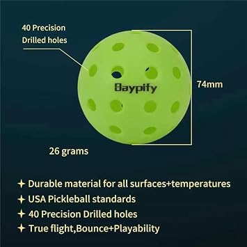 Outdoor Pickleball Balls,6 Pack Green Pickleball Balls, 40 Holes Design USAPA Approved and Sanctioned for Tournament Play
