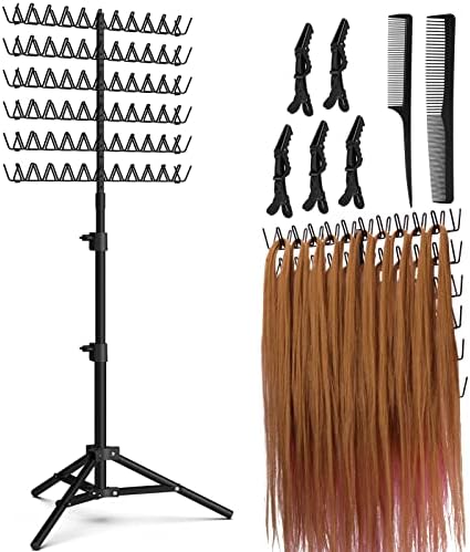 Sunnacate Height Adjustable Braiding Hair Rack with 120 Pegs, Standing Hair Extension Holder for Braiding Hair, 2-side Metal Hair Holder with Hair Braiding Tools for Stylists