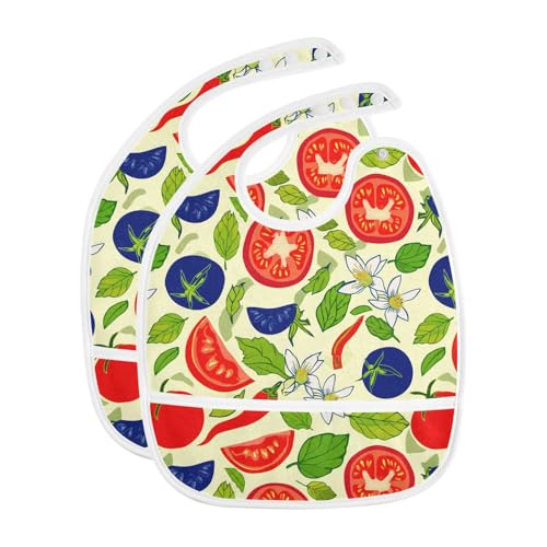 MCHIVER Pepper Basil Flower Beige Baby Bibs for tag1 Waterproof Feeding Bib Apron with Food Cather Adjustable Cotton Food Eating Bib 2 Pack