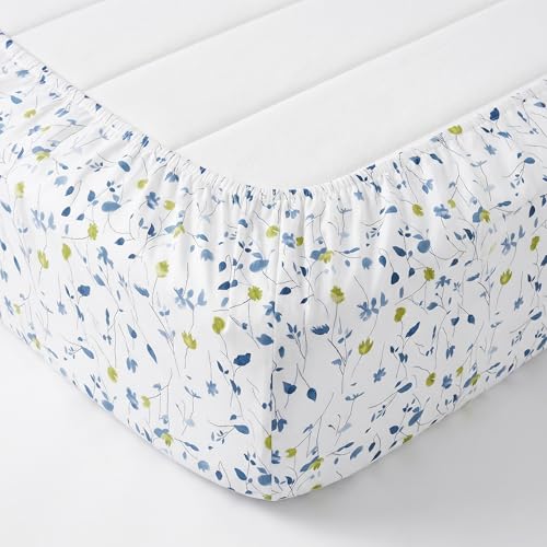 Image of IVAZA Ezyption Cotton Super Soft 240 TC Elastic Fitted All Around Elastic Printed King Size Double Bed Bedsheet with 2 Pillow Cover 72 inch X 78 inch3 Blue & White