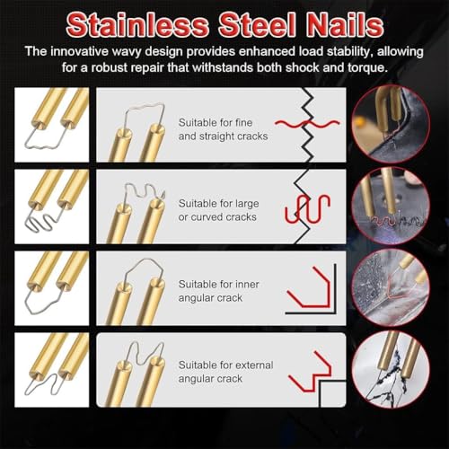 Image of 50 W Plastic Welding Repair Kit with Hot Stapler Gun, LED Work Light and 200 Stainless Steel Staples in 4 Types for Car Bumper, Dashboard and Plastic Crack Repair