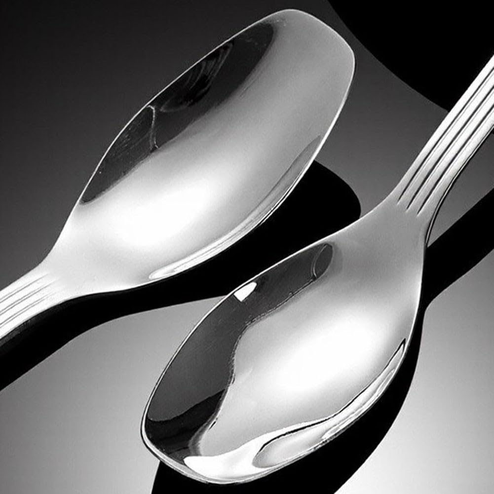 QOXEZY 304 Edelstahllöffel mit geriffeltem Griff, solide Suppenlöffel zum Essen, hochglanzpoliert, moderate tiefe Schüssel für Suppe, Reis, Brei (54)