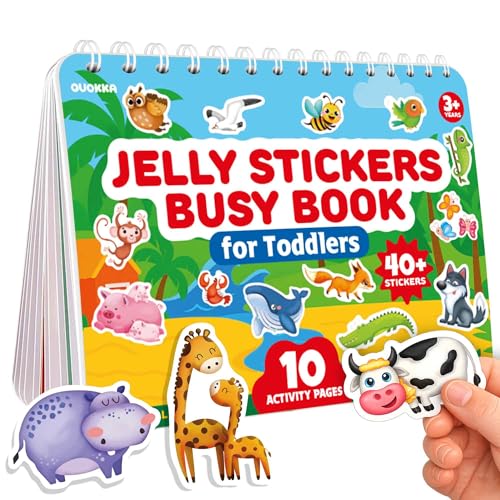 Image of QUOKKA Jelly Sticker Books for Toddlers 1-3, 10 Animal Topics, 40+ Large Thick Reusable Stickers, Waterproof Washable Toddler Activity Busy Book, Learning Toys for Shapes Colors Matching Animals