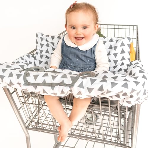 Image of Binxy Baby 2-in-1 Cushy High Chair Cover and Shopping Cart Cover for Baby, Comfortable Cover for Grocery Cart, Universal Fit Cart Cover for Babies, Includes Storage Pouch - Triangles