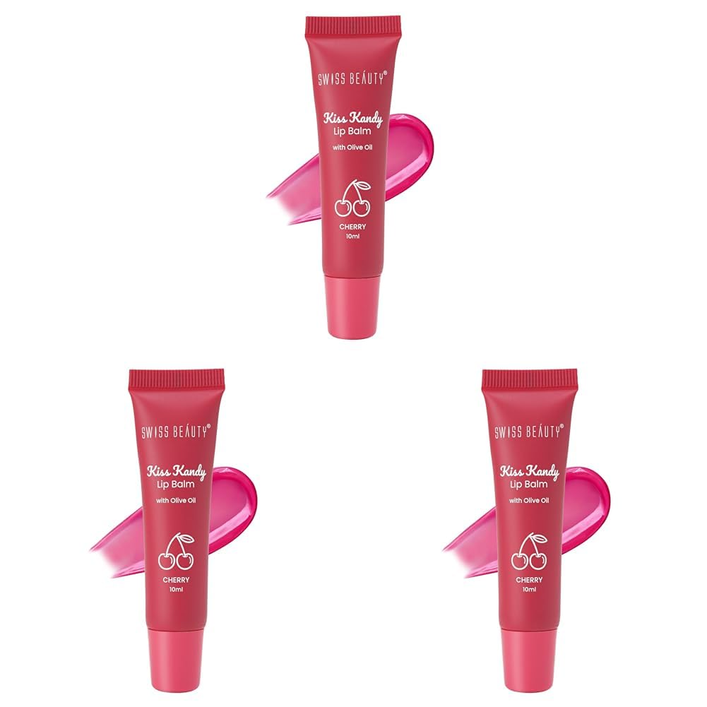 Swiss Beauty Kiss Kandy Lip Balm with Olive Oil | Moisturising | Non-Sticky | Soft & Smooth Lips | Shade - Cherry, 10ml (Pack of 3)-image-14