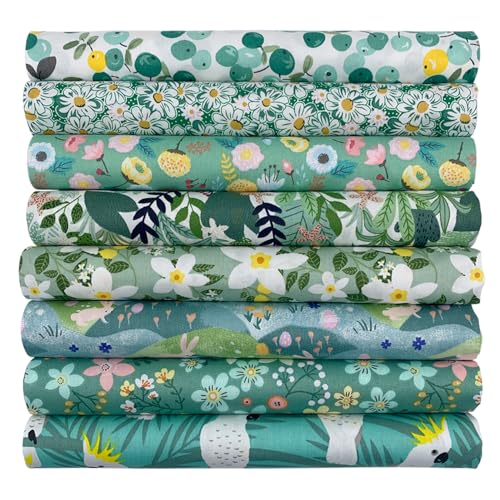 aufodara 8 Stück Baumwollstoff Meterware Stoffpaket 50 x 50 cm Stoff, Stoffe zum Nähen, Patchwork zum Quilten DIY Basteln Handwerken, Quadrate Baumwolltuch (Grün)