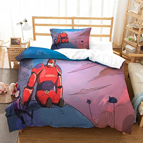 Juego De Funda De Edredón Suave, Fundas Nórdicas 3 Piezas,3D Diseño De Baymax Juego De Cama Funda...