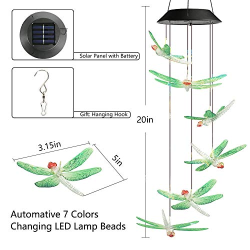 Image of Toodour Solar Wind Chimes Outdoor, Color Changing Solar Lights Dragonfly, Gifts for Mom Grandma, Waterproof Decorative Mobile Light, Gardening Gift for Garden,Patio, Window, Yard, Outdoor Decor