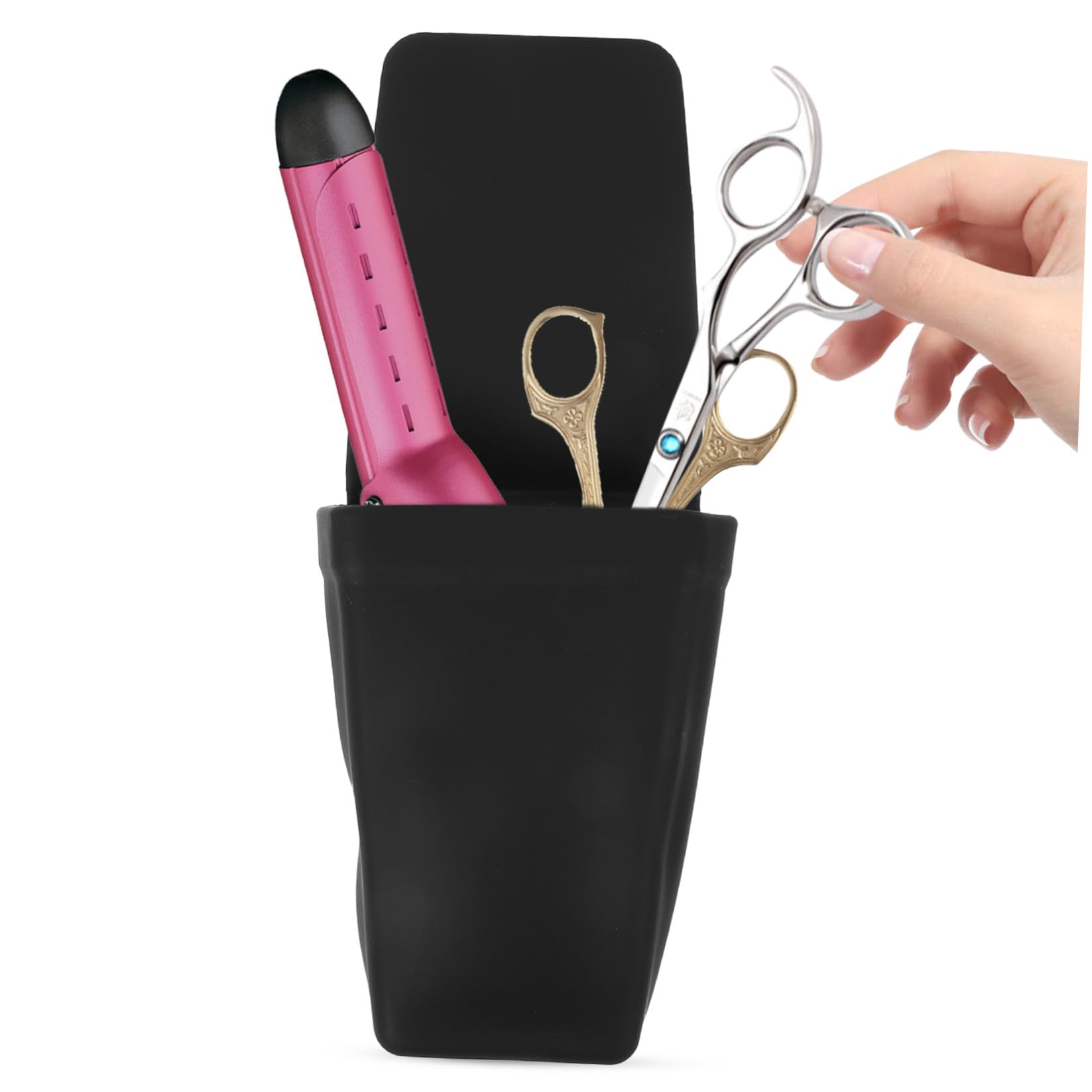 WOONEKY Porta Piastra per Chioma in Silicone Isolante Nero con Ventosa, Custodia Protettiva Resistente al Calore per Strumenti di Styling da Viaggio