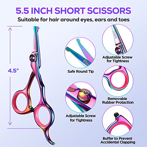 Image of Gimars Professional 4CR Stainless Steel 6 in 1 Grooming Scissors for Dogs with Safety Round Tip, Heavy Duty Titanium Coated Pet Grooming Scissor for Dogs, Cats and Other Animals