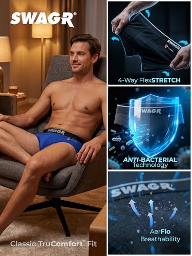 Image of SWAGR 5 Pack Men's Super Combed Cotton Underwear Briefs | Classic TruComfort Fit | Powered by ZincShield Anti-Bacterial Tech | Aerflo Breathability | 4-Way FlexStretch | SOXCO Style SG03