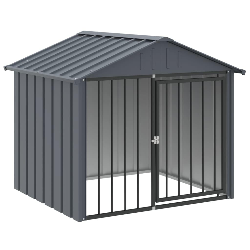 Toshilian Chenil Extérieur pour Chien, Niche Cage pour Chien Métal avec Toit Noir 117x103x102 cm Acier Galvanisé