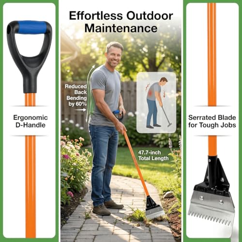 Roof Shingle Removal Shovel, 47.7\'\' Heavy-Duty Carbon Steel Tile Shovel with Reinforced D-Handle - Anti-Break, Rust-Proof for Shingle Ripper & Nail Pulling - Thumbnail 4