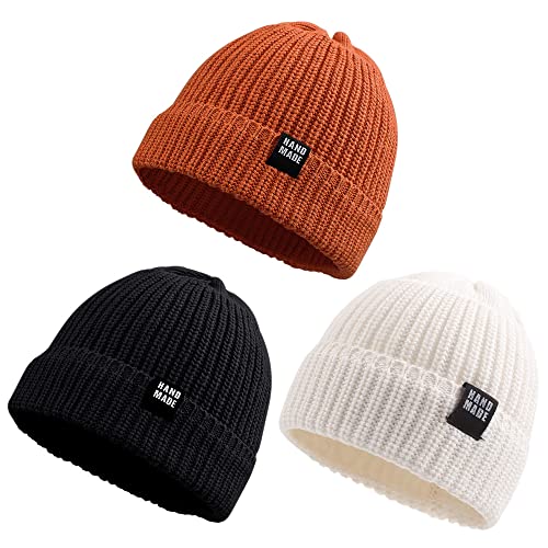 Pesaat Baby Mütze Jungen Strickmütze Weiche Baumwolle Mädchen Hut Kindermütze Warme Wintermütze 0-5 Jahren Winter Herbst (Schwarz+Weiß+Schokolade 2-5Jahren)