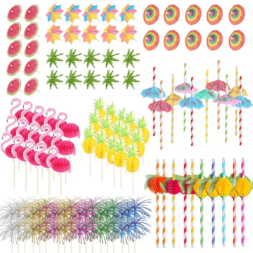 140 Piezas de Guarnición Cócteles decoración de cóctel, con sombrilla Paraguas de papel para bebidas, Sombrilla de cóctel colorida Adecuado para bebidas, bodas, fiestas de verano, comidas y bebidas