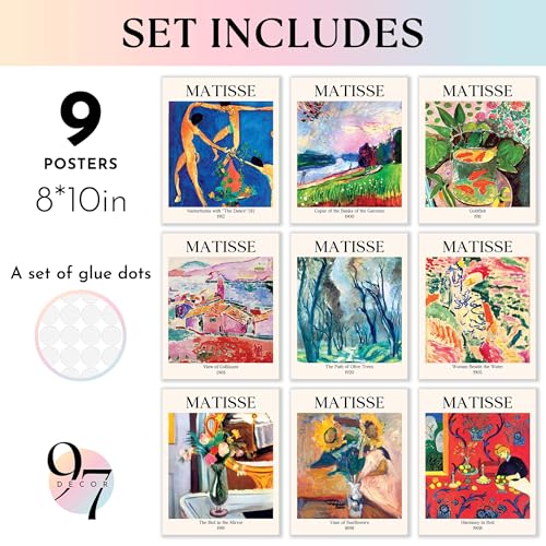97 Decor Matisse Wall Art - Matisse Poster Set, Vintage Prints for Room Aesthetic, Abstract Painting Pictures for Dorm (8x10 UNFRAMED)