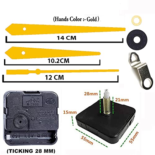 Image of YOPY� Quartz Machine for Big Size Wall Clock,Battery Operated,Clock Movement Machine with Needles and Hook 28 MM (Needles : Antique Gold 2)