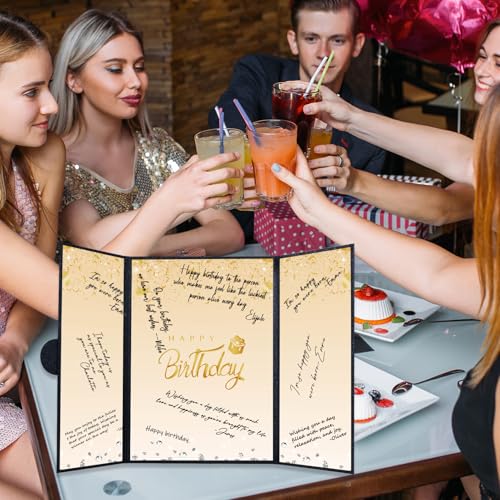 Image of Crenics Black and Gold Birthday Decorations for Women Men, Creative Birthday Guest Sign in Book Alternative, Happy Birthday Signature Book 18 inch x 12 inch, Great Birthday Gifts for Girls or Boys