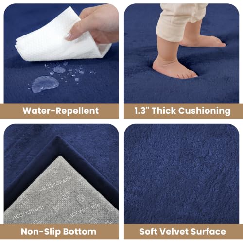 Image of ACOMOPACK Baby Play Mat for Floor 1.3 inch Thick Memory Foam Play Mat 39 inchx59 inch Tummy Time Crawling with Non-slip Bottom for Living Room,Nursery,Soft Velvet Playpen Mats for Kids,Infants(Royal Blue)