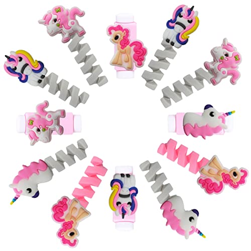 (Pack of 12) USB Cable Protector Animal Unicorn Mixed Designs for iPhone Samsung etc Android Phone Charger Cable Cord, Wire Saver for Earphones, Mouse, Keyboard etc