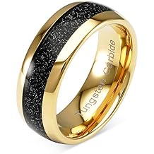 100S JEWELRY Custom Tungsten Ring for Men Wedding Band Black Sandstone Inlaid Gold Dome Size 6-16