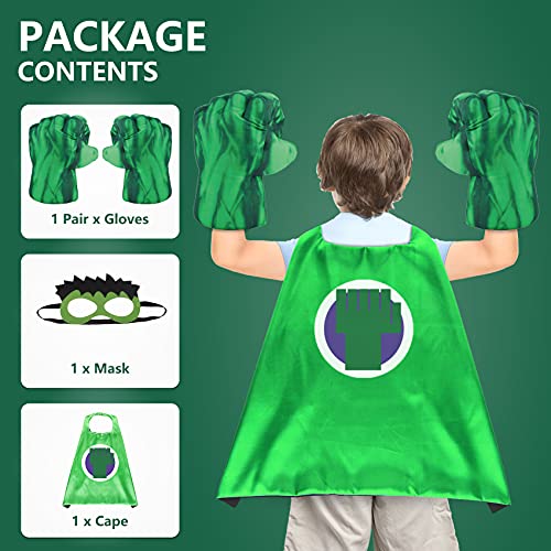 Toydaze Superhero Kids Cape & Plush Hands Fists Gloves Halloween Costume Set,Green #TOP2