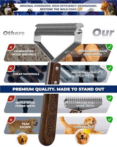 Image of Dog Brush for Shedding 20 Blade Dematting Tool Pet Brush Dual Side, Undercoat Rake for Large Medium Small Dogs and Cats, Shedding Dog Comb for Grooming, Premium Wood Handle