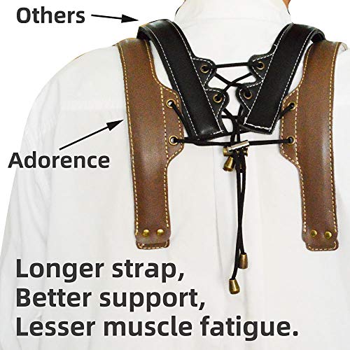 adorence saxophone shoulder strap - handmade leather saxophone harness strap no neck stress lengthened for tenorbaritonealto - black