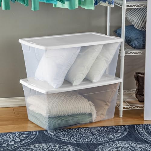 Image of Sterilite Storage Box, Stackable Clear Plastic Bins, 90 Quart, 12-Pack