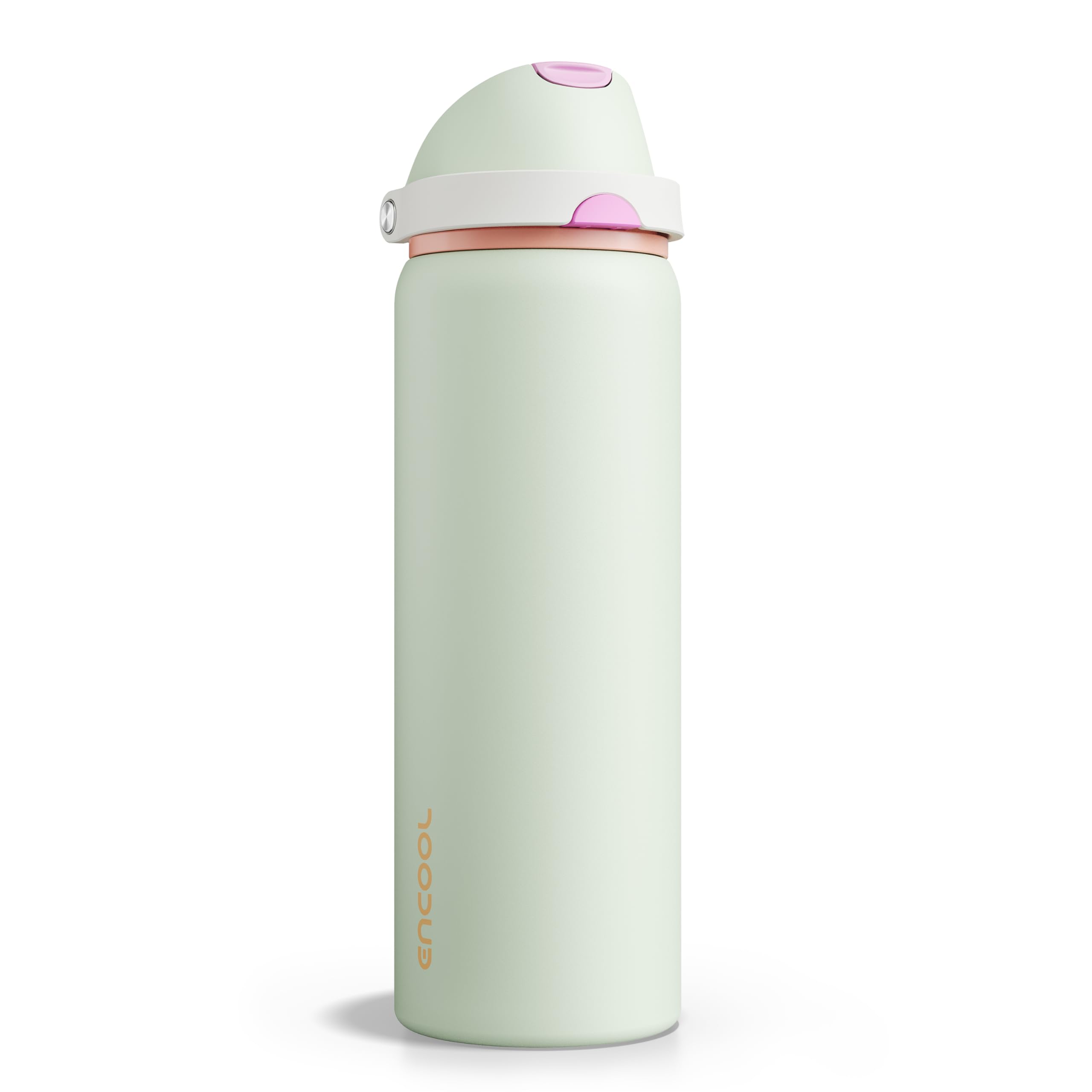Insulated Water Bottle with Straw - Encool Stainless Steel Water Bottle with Push Button Lid, Leak-Proof &amp; BPA-Free, Keeps Cold for 24 Hours for Sports, Travel, Gym (32 oz, Geyser Green)